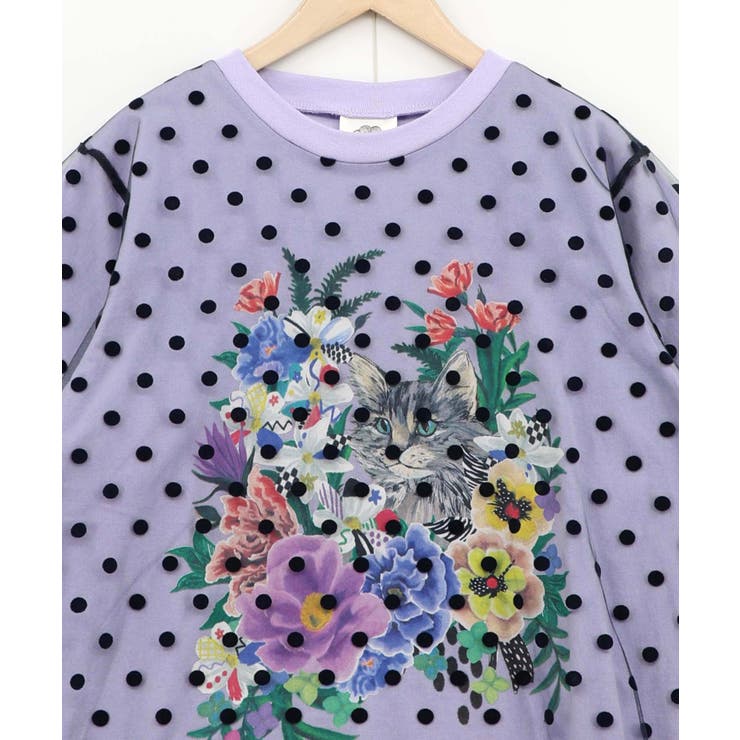 ドットチュール重ね花ネコ柄Tシャツ | ScoLar | 詳細画像14 