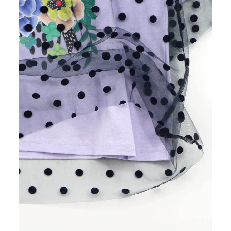 ドットチュール重ね花ネコ柄Tシャツ | ScoLar | 詳細画像17 