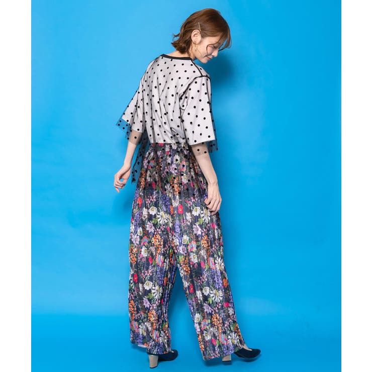 ドットチュール重ね花ネコ柄Tシャツ | ScoLar | 詳細画像5 