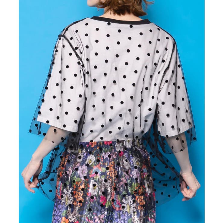 ドットチュール重ね花ネコ柄Tシャツ | ScoLar | 詳細画像8 