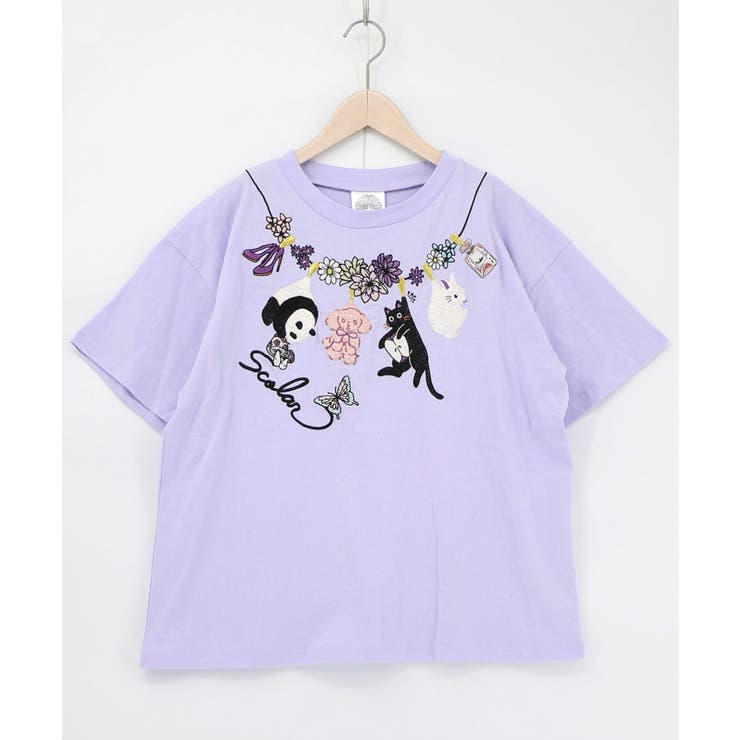 パープル | 天日干しアニマルぬい刺繍Tシャツ | ScoLar