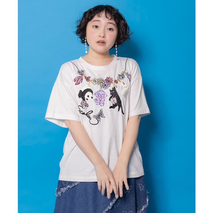 天日干しアニマルぬい刺繍Tシャツ | ScoLar | 詳細画像4 