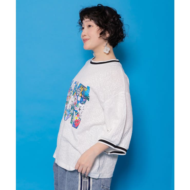 カラフルポップ柄ローズジャガードTシャツ | ScoLar | 詳細画像3 