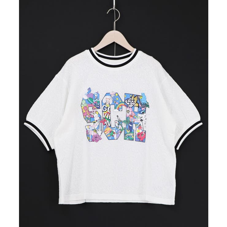 カラフルポップ柄ローズジャガードTシャツ | ScoLar | 詳細画像7 