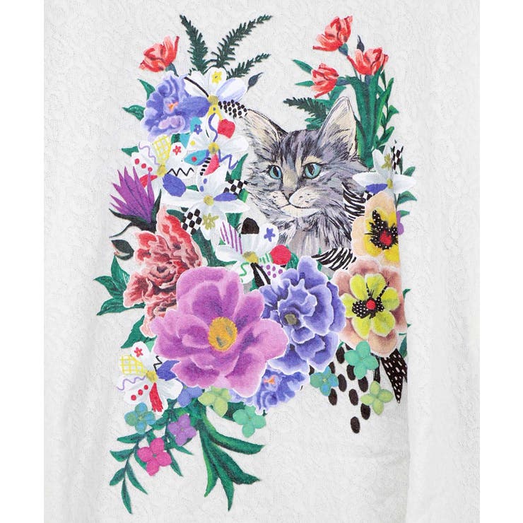 ソフトチュール×花ネコ柄 レイヤード風プルオーバー | ScoLar | 詳細画像2 