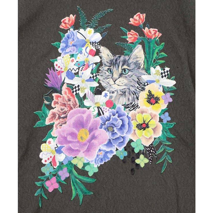 ソフトチュール×花ネコ柄 レイヤード風プルオーバー | ScoLar | 詳細画像4 