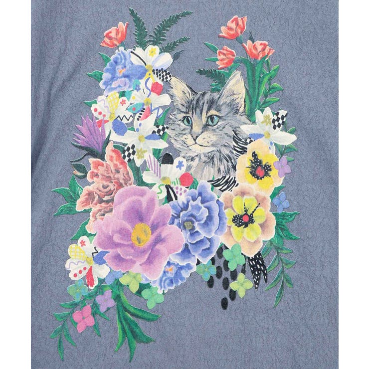 ソフトチュール×花ネコ柄 レイヤード風プルオーバー | ScoLar | 詳細画像5 