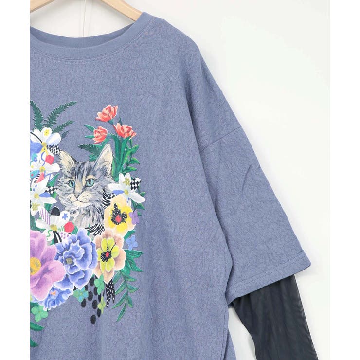 ソフトチュール×花ネコ柄 レイヤード風プルオーバー | ScoLar | 詳細画像7 