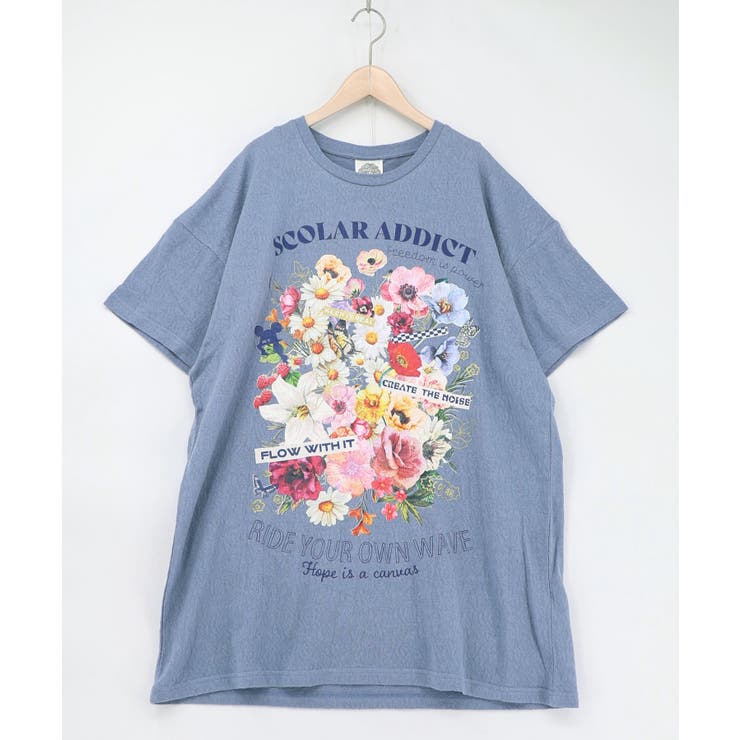 ブルー | ポジティブ花コラージュ柄チュニック | ScoLar