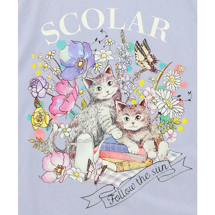花ネコピクニック柄配色Tシャツ | ScoLar | 詳細画像15 