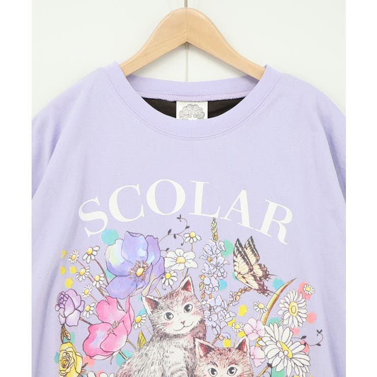 花ネコピクニック柄配色Tシャツ | ScoLar | 詳細画像16 