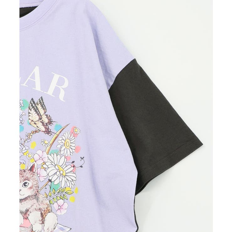 花ネコピクニック柄配色Tシャツ | ScoLar | 詳細画像17 