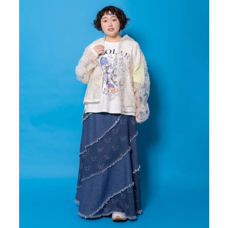 花ネコピクニック柄配色Tシャツ | ScoLar | 詳細画像8 