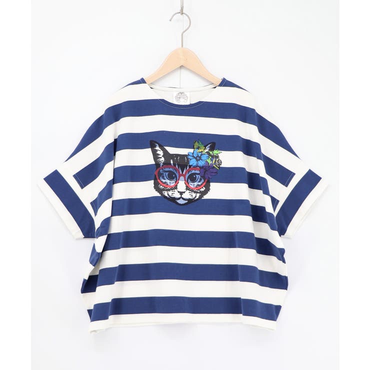 ブルー | グラサンネコちゃんボーダープルオーバー | ScoLar