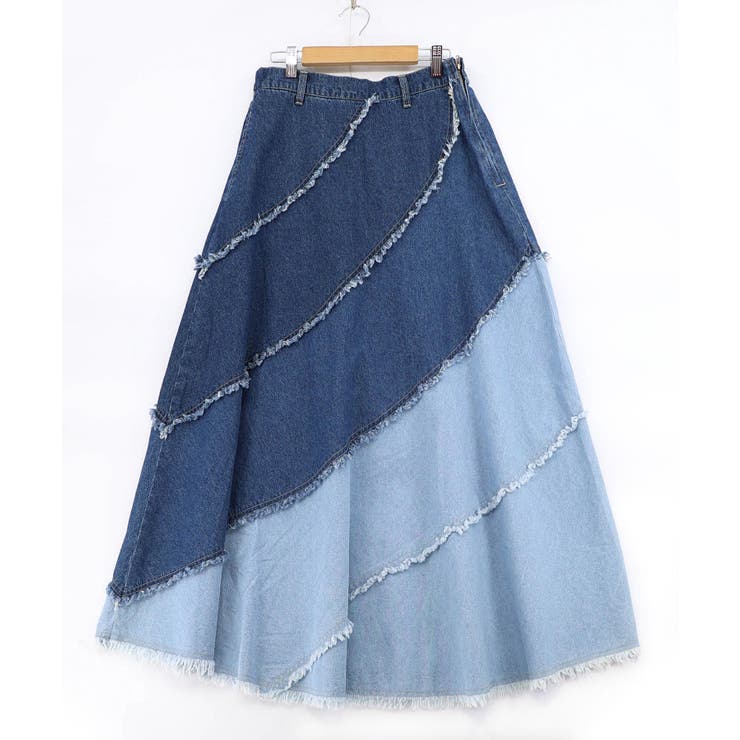 蝶刺繍or配色 スパイラル切替フリンジデニムスカート | ScoLar | 詳細画像17 