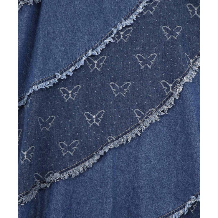 蝶刺繍or配色 スパイラル切替フリンジデニムスカート | ScoLar | 詳細画像20 