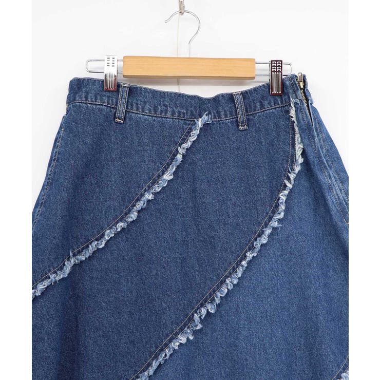 蝶刺繍or配色 スパイラル切替フリンジデニムスカート | ScoLar | 詳細画像21 