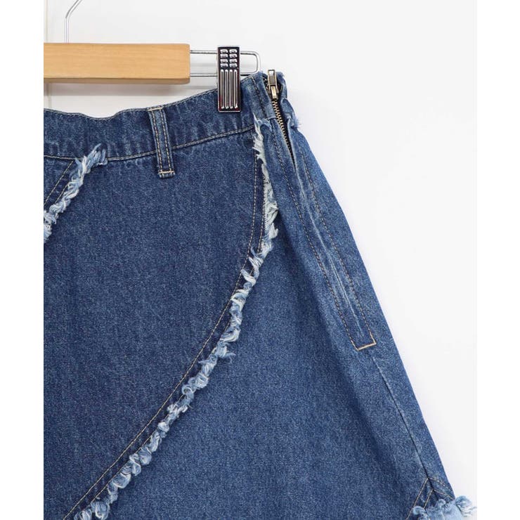 蝶刺繍or配色 スパイラル切替フリンジデニムスカート | ScoLar | 詳細画像22 