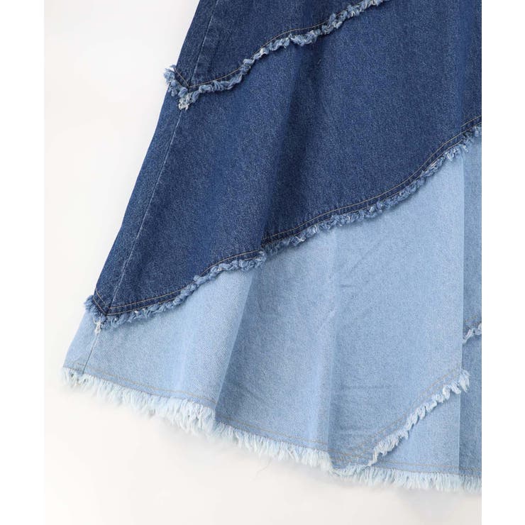 蝶刺繍or配色 スパイラル切替フリンジデニムスカート | ScoLar | 詳細画像23 