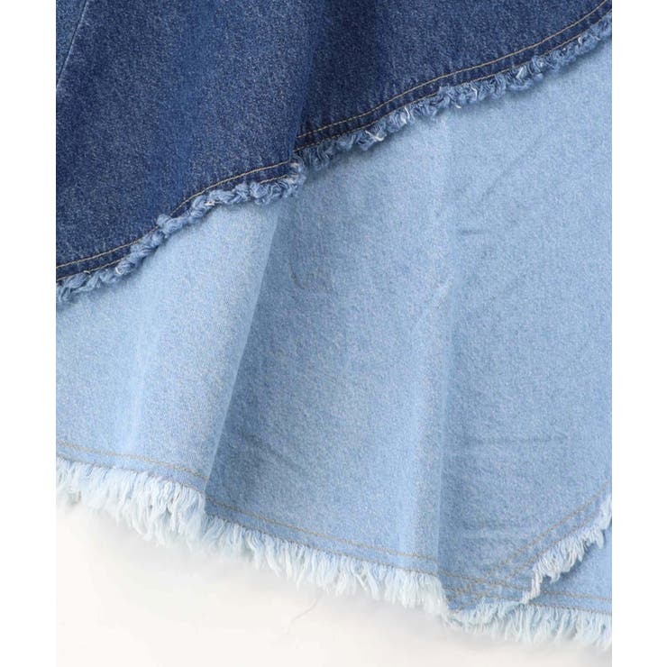 蝶刺繍or配色 スパイラル切替フリンジデニムスカート | ScoLar | 詳細画像24 