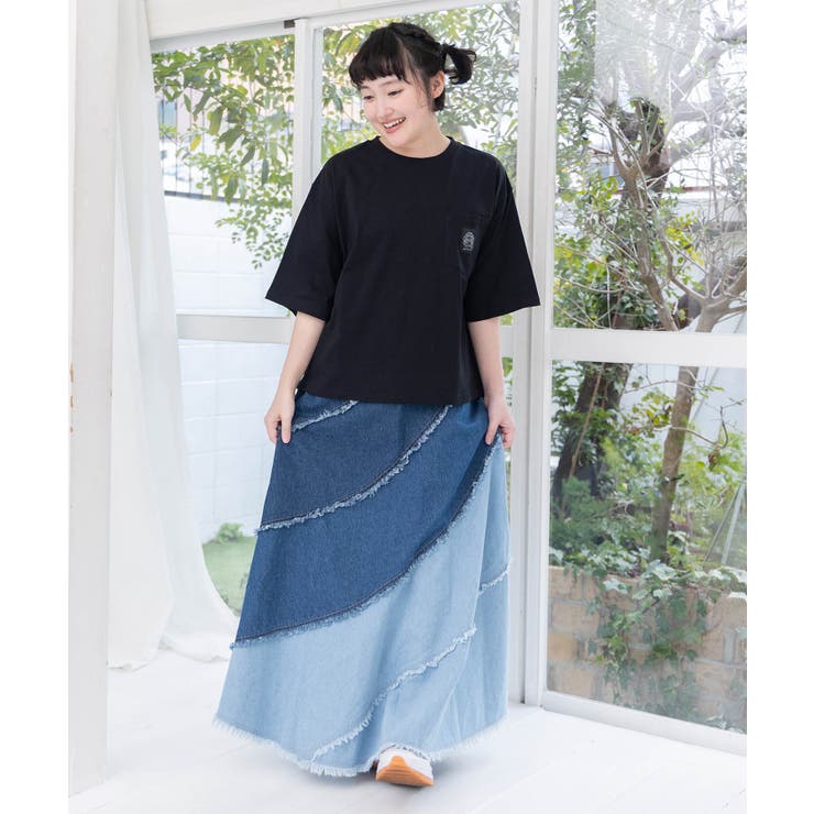 蝶刺繍or配色 スパイラル切替フリンジデニムスカート | ScoLar | 詳細画像11 