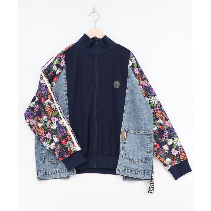 花ネコ柄ジャージ×デニム 異素材切替ブルゾン | ScoLar | 詳細画像10 