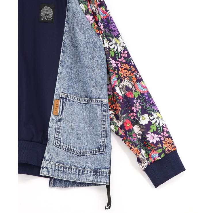 花ネコ柄ジャージ×デニム 異素材切替ブルゾン | ScoLar | 詳細画像15 