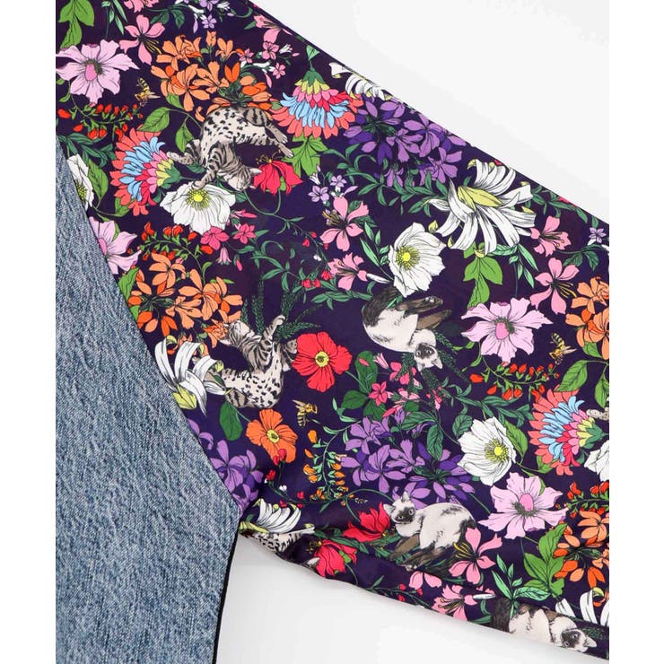 花ネコ柄ジャージ×デニム 異素材切替ブルゾン | ScoLar | 詳細画像17 