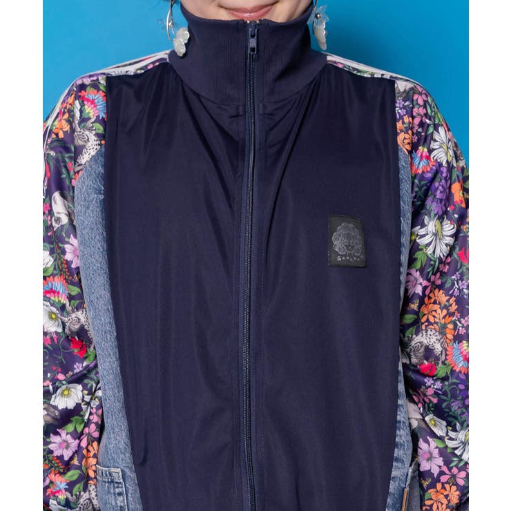 花ネコ柄ジャージ×デニム 異素材切替ブルゾン | ScoLar | 詳細画像9 