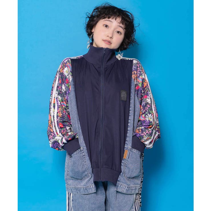花ネコ柄ジャージ×デニム 異素材切替ブルゾン | ScoLar | 詳細画像2 