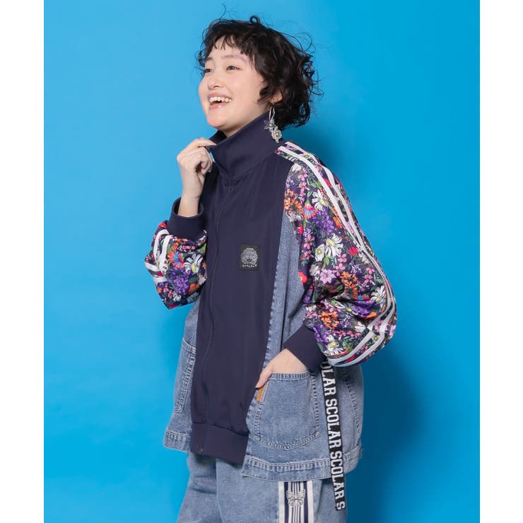 花ネコ柄ジャージ×デニム 異素材切替ブルゾン | ScoLar | 詳細画像3 