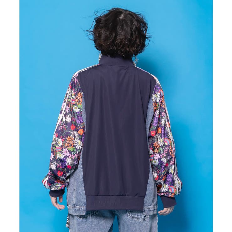 花ネコ柄ジャージ×デニム 異素材切替ブルゾン | ScoLar | 詳細画像4 