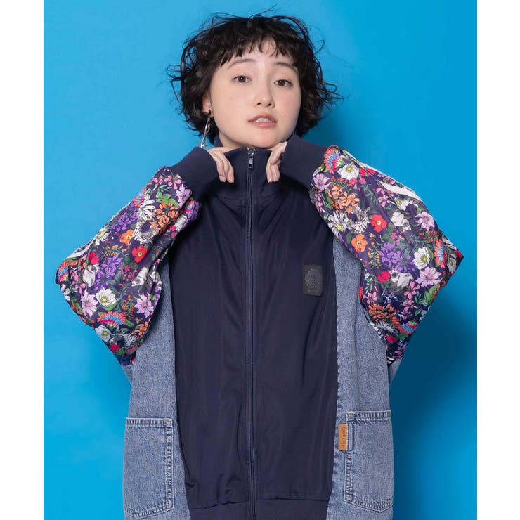花ネコ柄ジャージ×デニム 異素材切替ブルゾン | ScoLar | 詳細画像5 