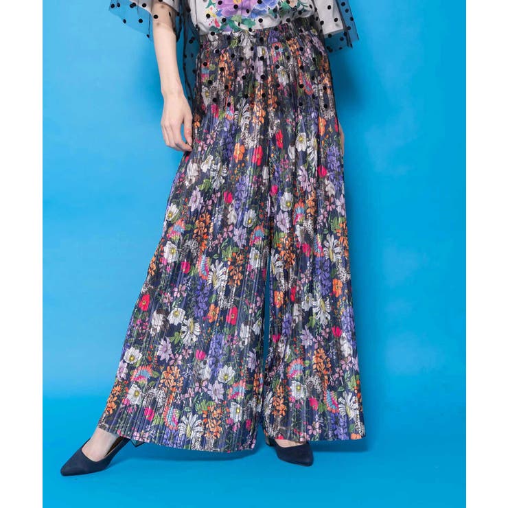 花ネコ柄ランダムプリーツパンツ | ScoLar | 詳細画像8 