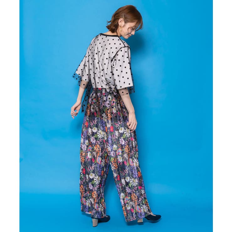 花ネコ柄ランダムプリーツパンツ | ScoLar | 詳細画像11 