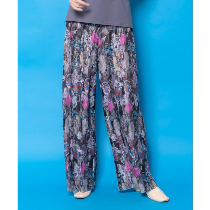 花ネコ柄ランダムプリーツパンツ | ScoLar | 詳細画像2 