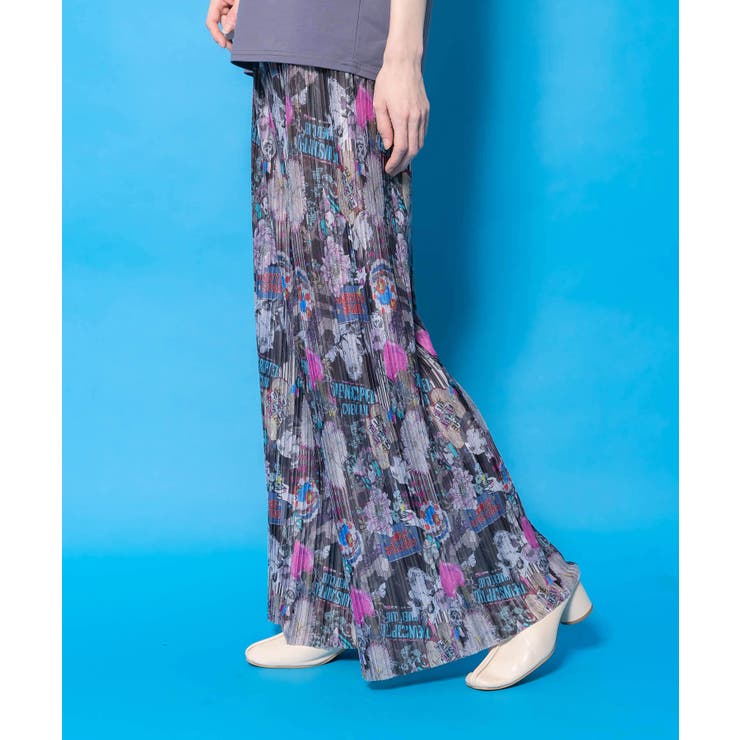 花ネコ柄ランダムプリーツパンツ | ScoLar | 詳細画像3 