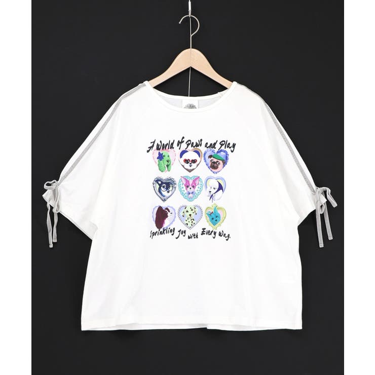 オフホワイト | 額縁わんちゃんベロアテープ付きTシャツ | ScoLar