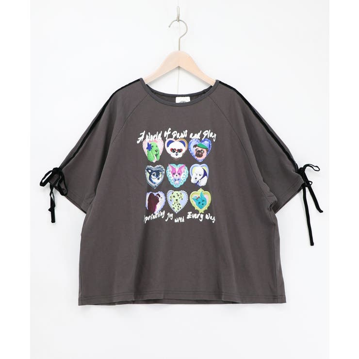 チャコールグレー | 額縁わんちゃんベロアテープ付きTシャツ | ScoLar