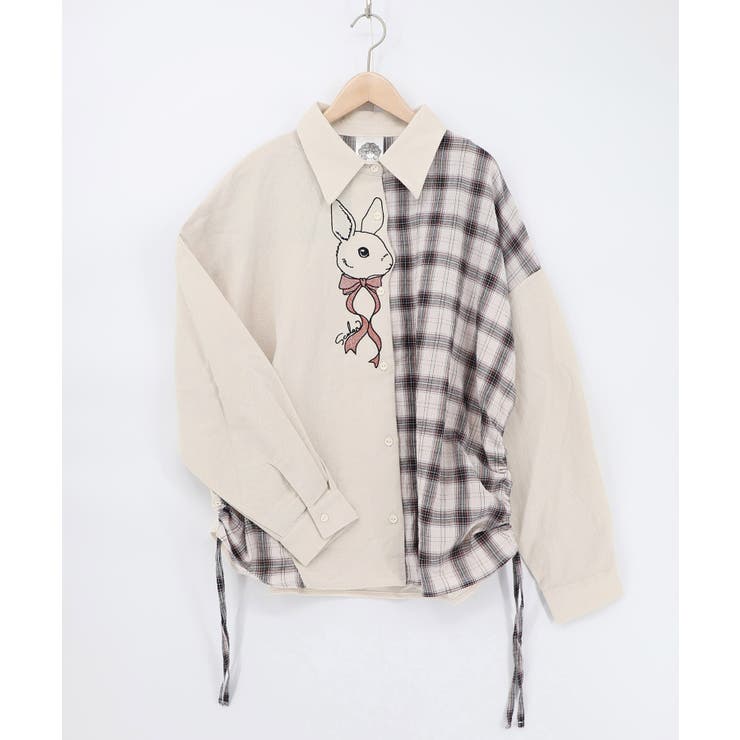 リボンウサギ刺繍チェック切替シャツ | ScoLar | 詳細画像9 