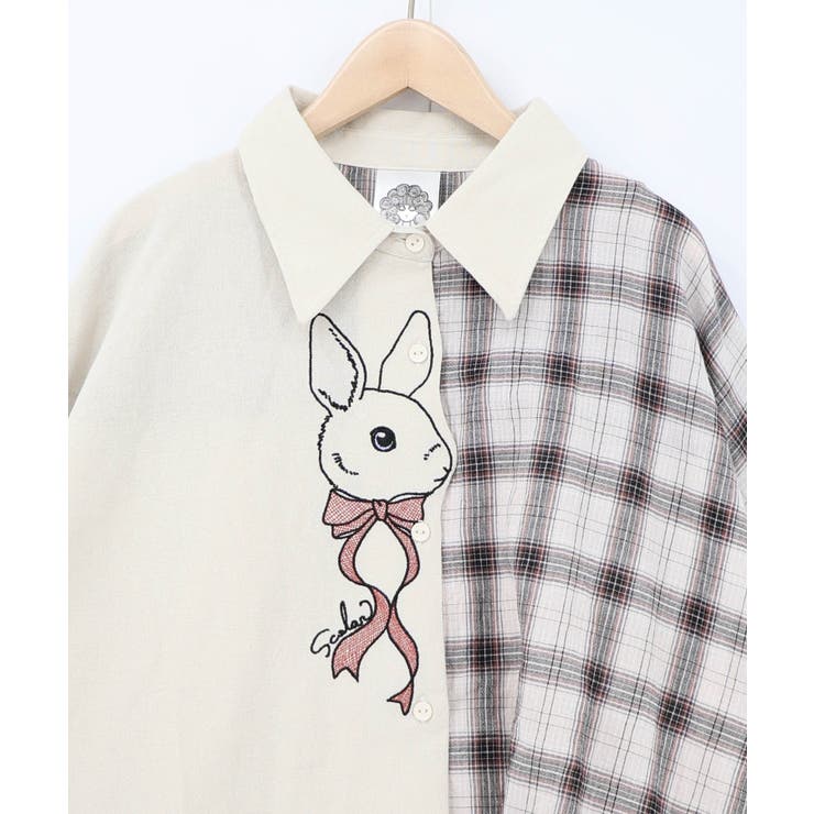 リボンウサギ刺繍チェック切替シャツ | ScoLar | 詳細画像14 
