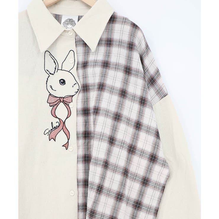 リボンウサギ刺繍チェック切替シャツ | ScoLar | 詳細画像15 