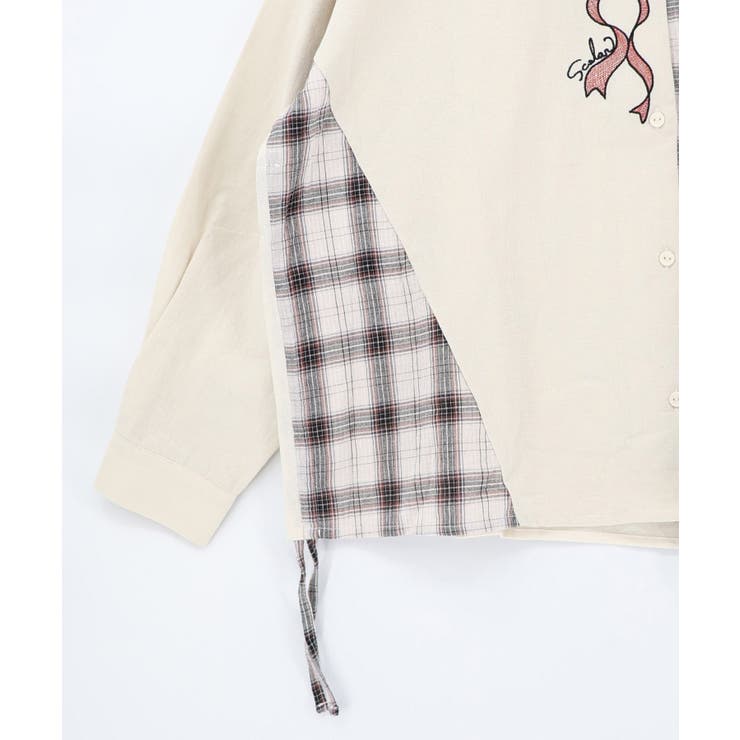 リボンウサギ刺繍チェック切替シャツ | ScoLar | 詳細画像16 
