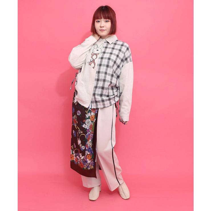 リボンウサギ刺繍チェック切替シャツ | ScoLar | 詳細画像1 