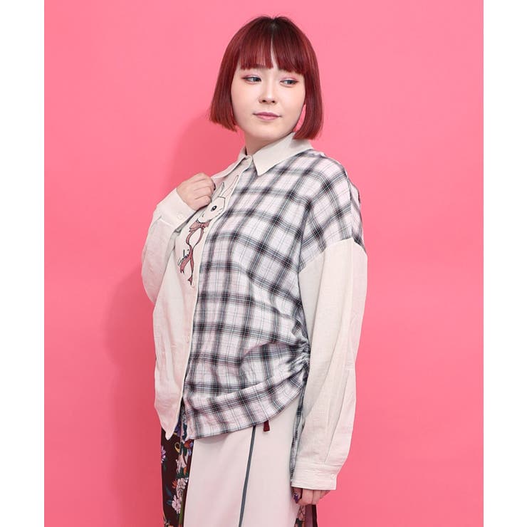 リボンウサギ刺繍チェック切替シャツ | ScoLar | 詳細画像2 
