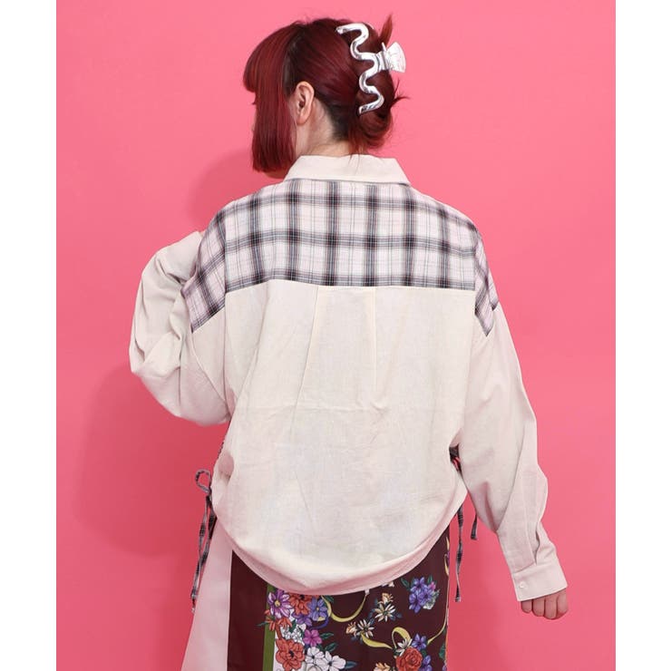 リボンウサギ刺繍チェック切替シャツ | ScoLar | 詳細画像3 