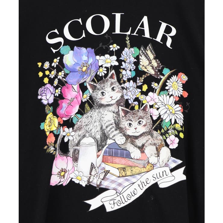 花ネコピクニック柄 天竺×レースワンピース | ScoLar | 詳細画像13 