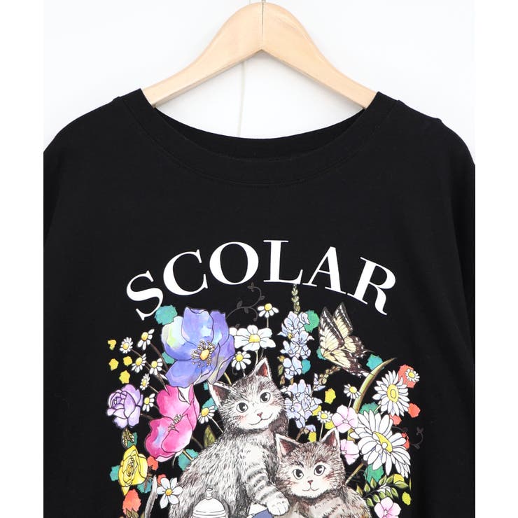 花ネコピクニック柄 天竺×レースワンピース | ScoLar | 詳細画像14 