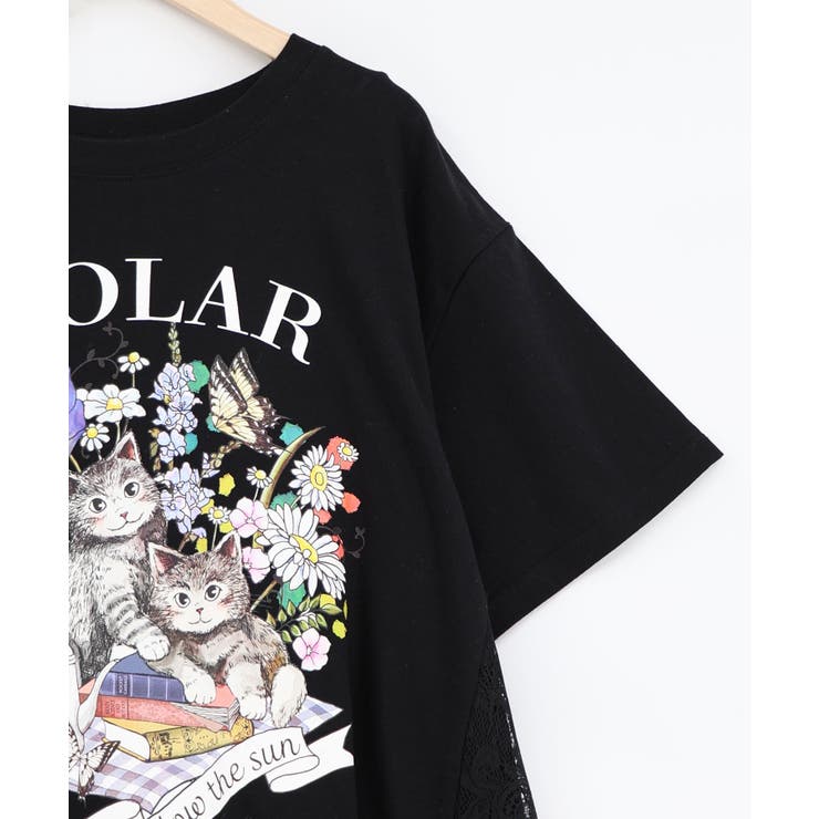 花ネコピクニック柄 天竺×レースワンピース | ScoLar | 詳細画像15 