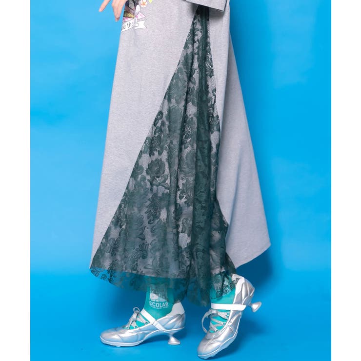 花ネコピクニック柄 天竺×レースワンピース | ScoLar | 詳細画像7 